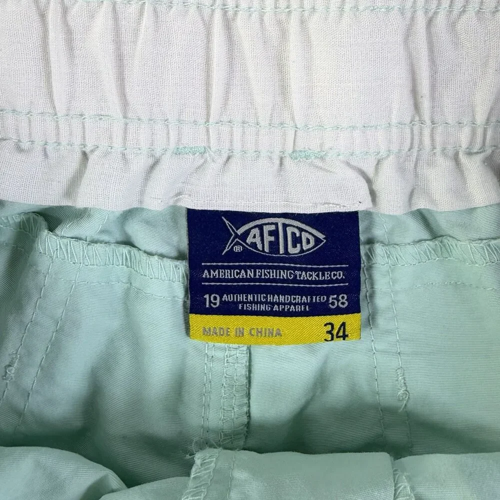 Aftco Cargo Shorts Mens 34 Nylon Blue Utility Summer Beach Fishing Gear Boating
